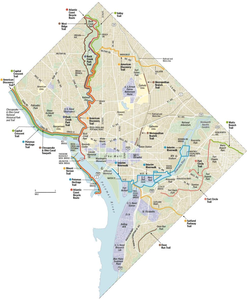washington dc cykelvägar karta