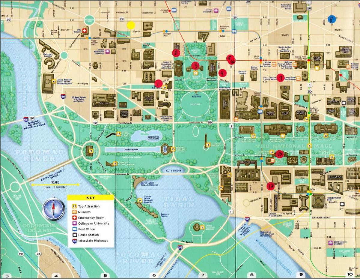 karta över monument i washington dc