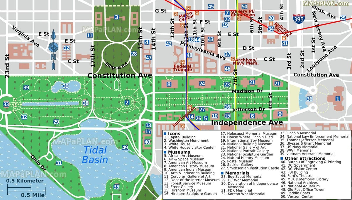 karta över washington dc mall och museer