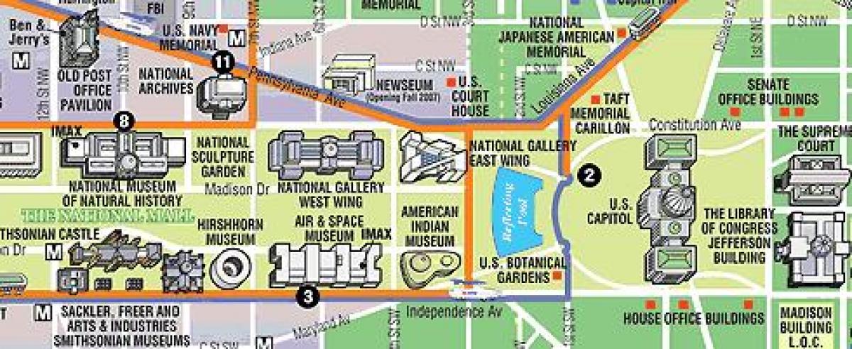 karta över washington dc museer och monument