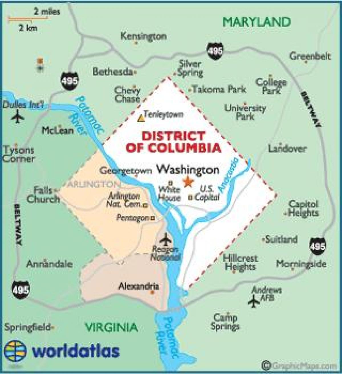 washington dc och washington state karta