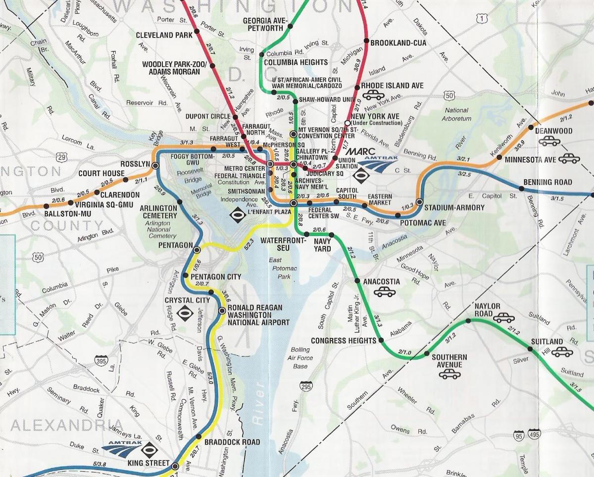 washington dc street map med tunnelbanestationerna