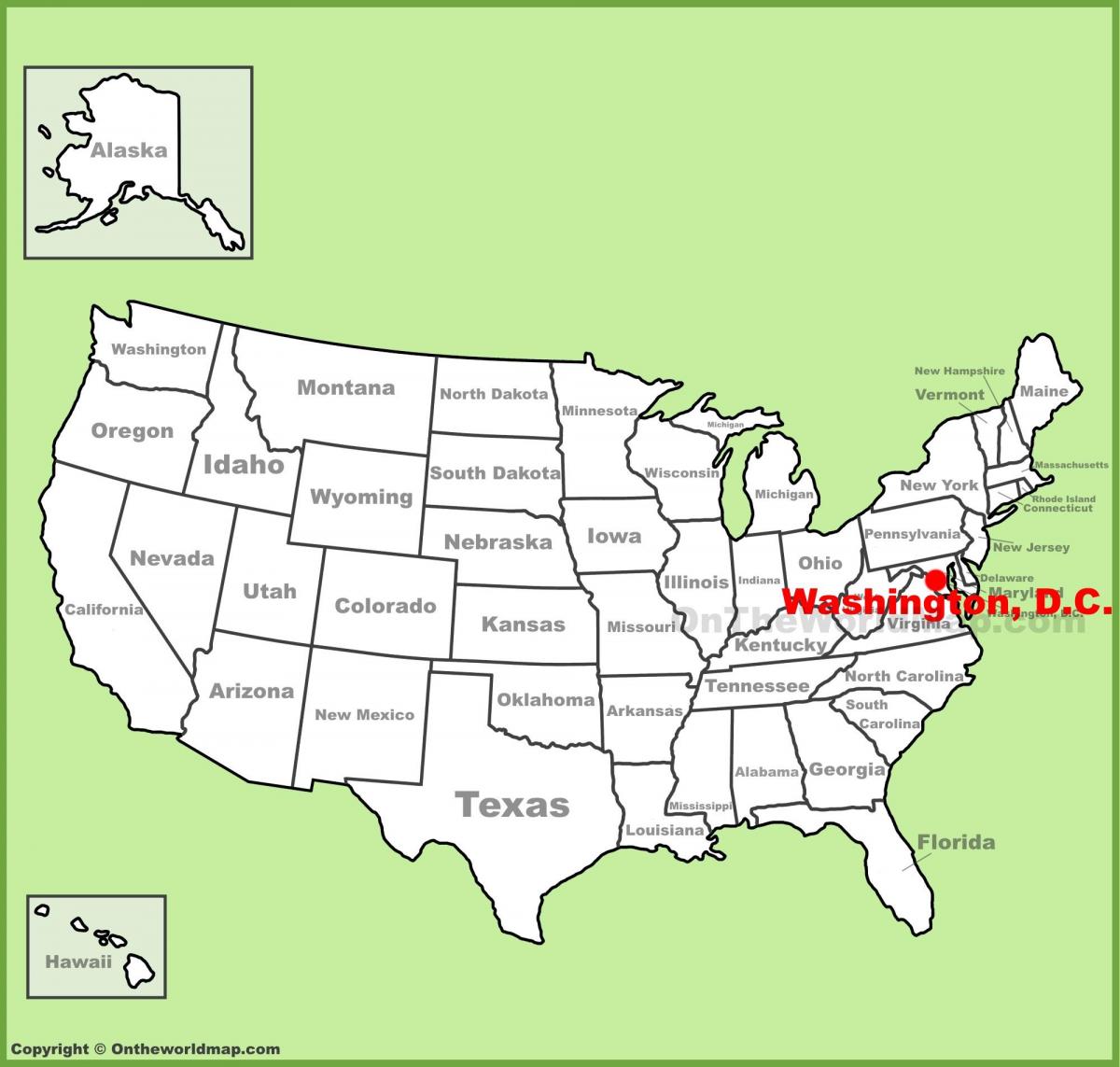 washington dc på en karta över amerika