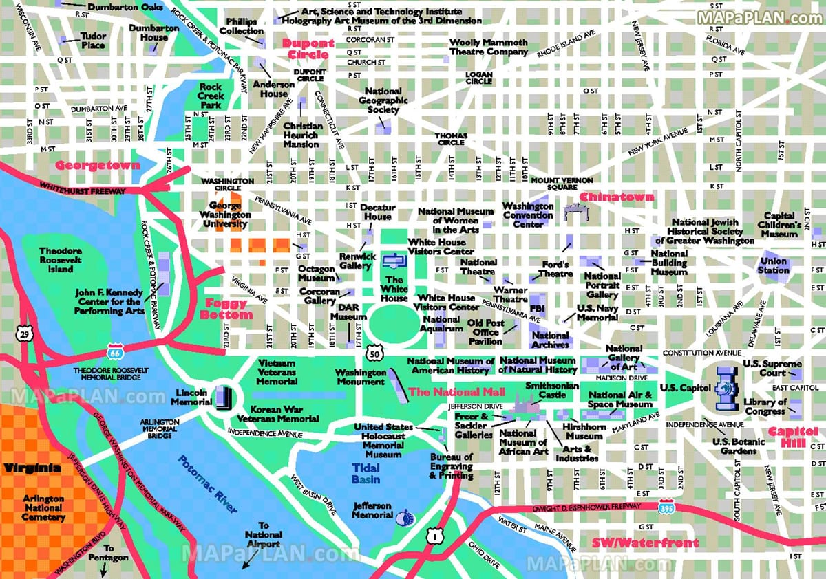 washington dc turistattraktioner karta