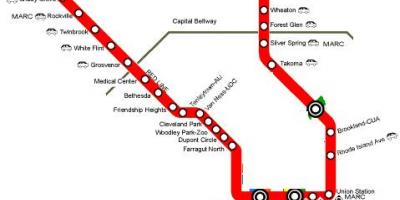 Washington dc tunnelbanans röda linje karta