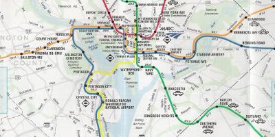 Washington dc street map med tunnelbanestationerna