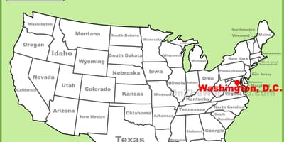 Washington dc på en karta över amerika